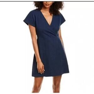 Madewell Navy Faux Wrap Flutter Short Sleeve Cotton Blend Mini Dress Sz Medium